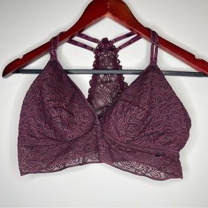 Womens plum colored/maroon Aerie large‎ bralette sports bra racer back